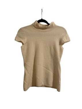 ANTONIO MELANI Cream Cashmere Short Sleeve Mock Neck Knit Top Size Medium